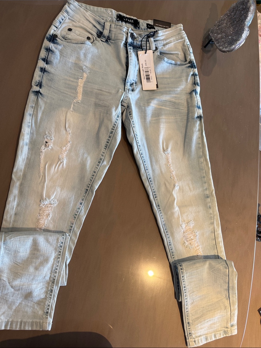 Light Blue Distressed Men’s or Kids SPARK Jeans brand new! 28x 32